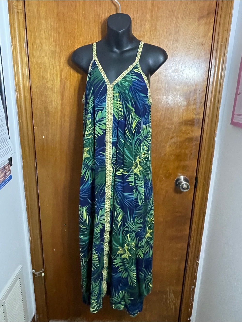 Tropical Print Maxi Dress - Navy & Green